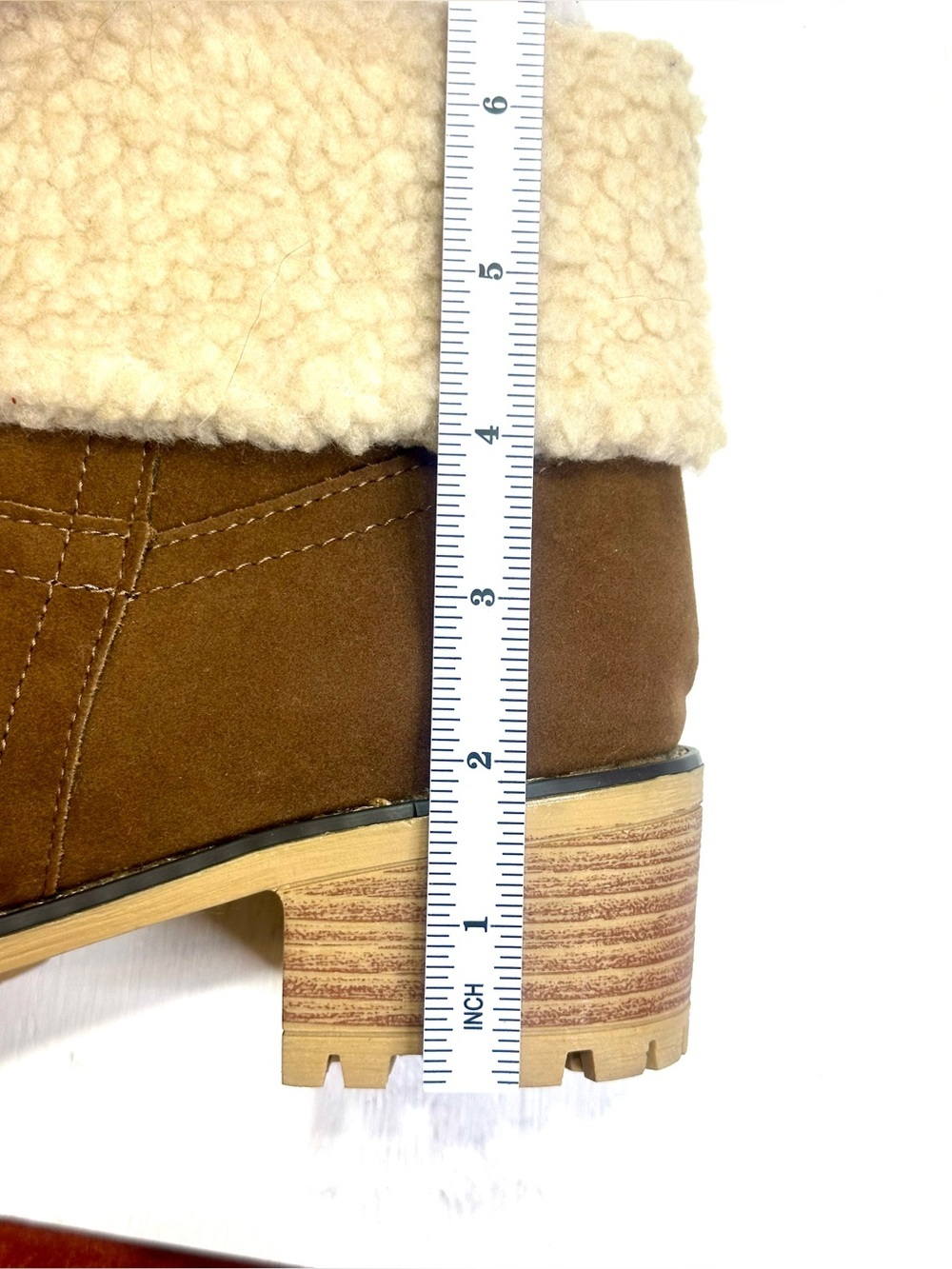 Women’s Brown Sherpa Cuff Ankle Boots Size 39 US 8.5 Faux Suede Lug Sole - Picture 8 of 12